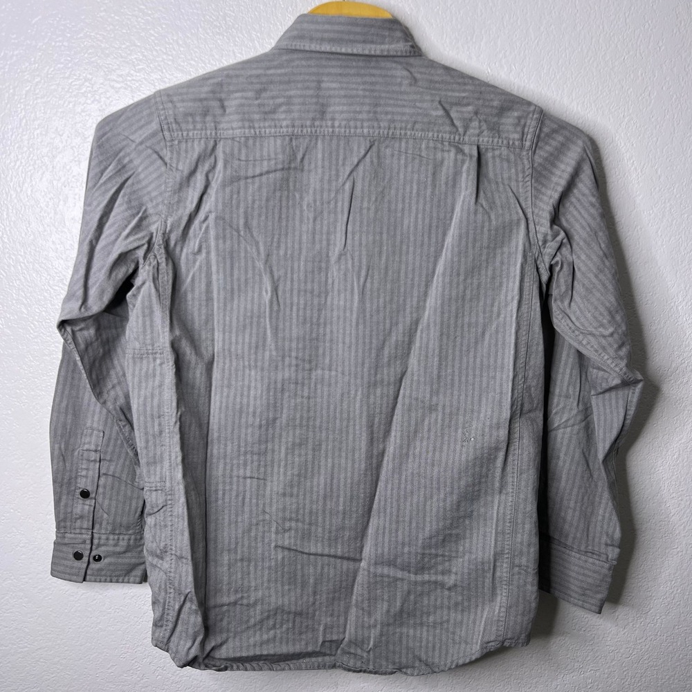 QOR Mens Organic Cotton Merino Wool Herringbone Snap Front Shirt Grey Large - Picture 6 of 10